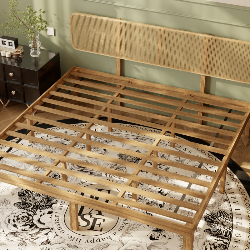 Kingsize Solid Wood Platform Bed Frame, Natural Finish -  76.8” L X 79.5” W X 41” H