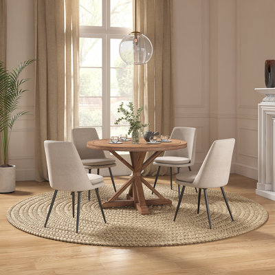 Ceri Rustic X-Base 48" Round Dining Table Set -Table And 4 Chenille Fabric Chairs