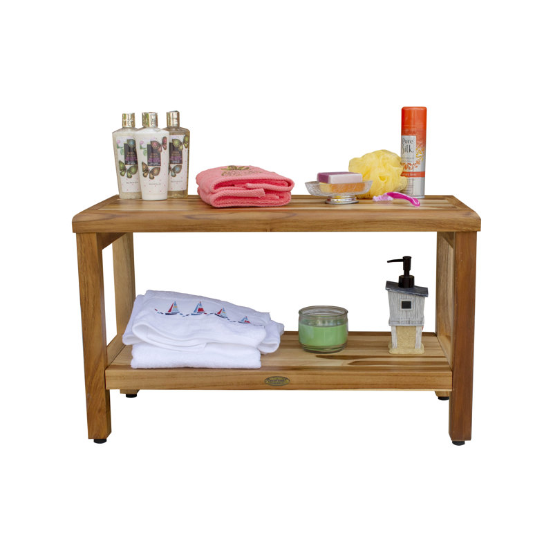 Eleganto 30" Natural Teak Shower Bench with Shelf