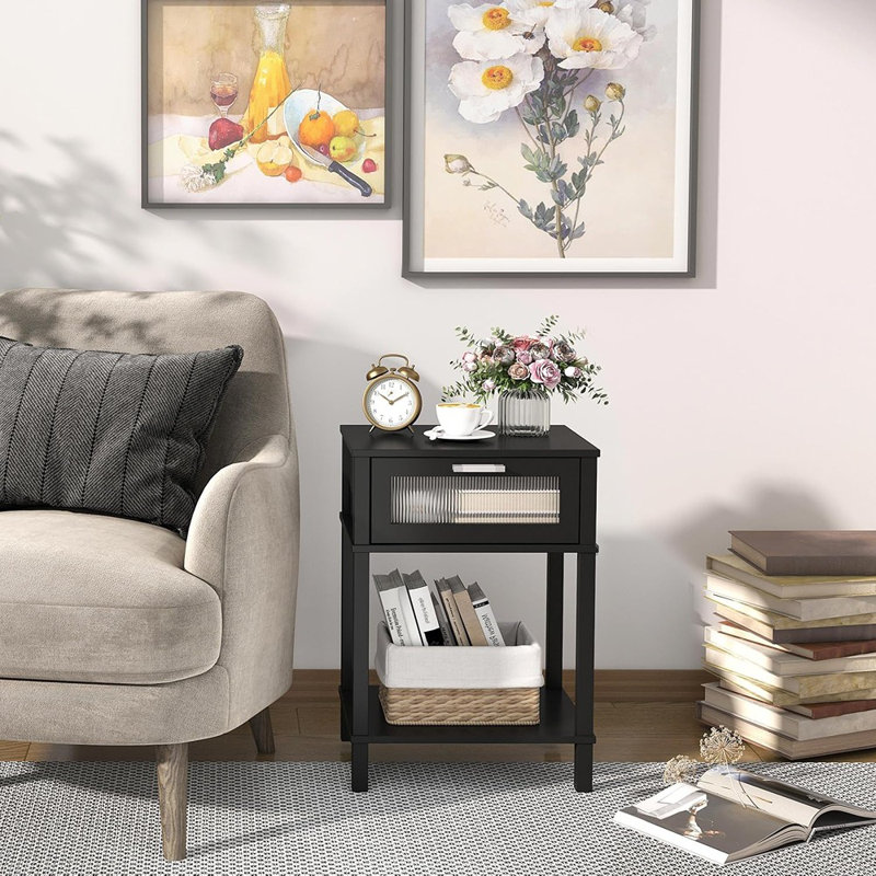 Table de chevet en bois avec table de chevet noire