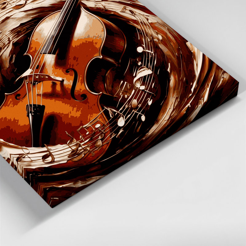 Art musical sur toile brune, contrebasse, H 8 po x l 8 po