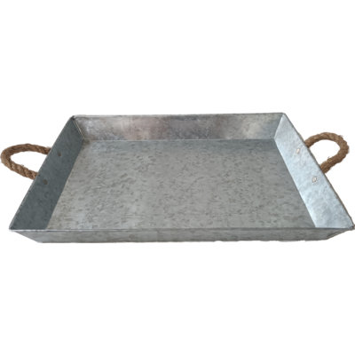Rectangular Galvanized Metal With Jute Handles Tray