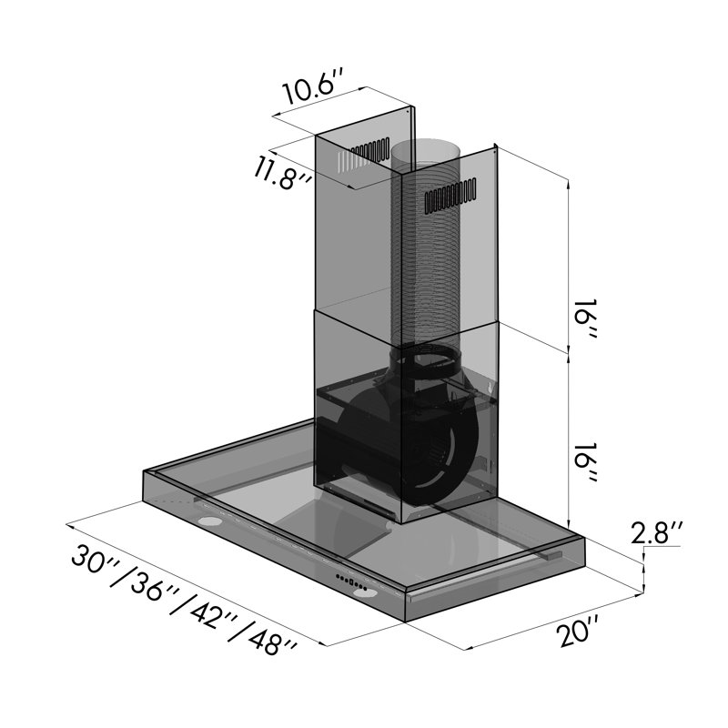 42" KE 400 CFM Convertible Wall Mount Range Hood in Brushed Stainless Steel, Stainless Steel, 42"