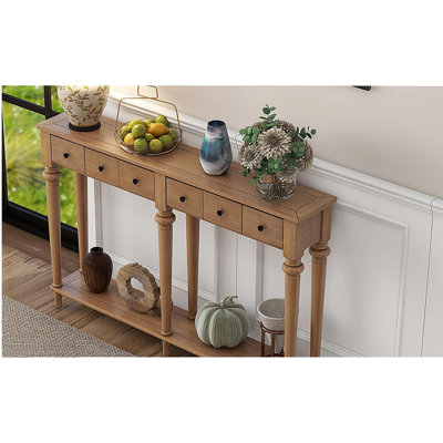 Table d'entrée avec 4 tiroirs, console rétro avec tablette ouverte pour les entrées, les salons et les couloirs (vieux pin)