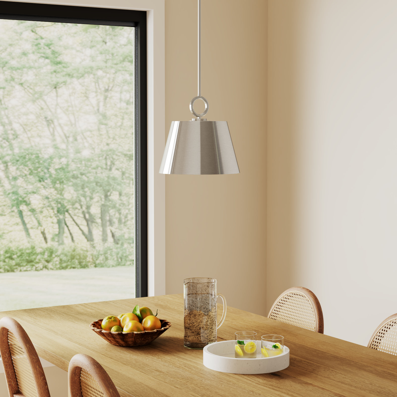 Elda Metal Dimmable Pendant, Brushed Nickel, 11.87" H x 12.37" W x 12.37" D