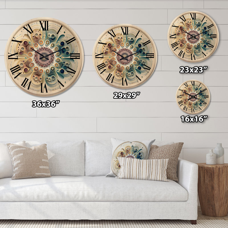 Horloge murale moderne surdimensionnée en bois doux et doux Cymatics Mandala VII, Petit