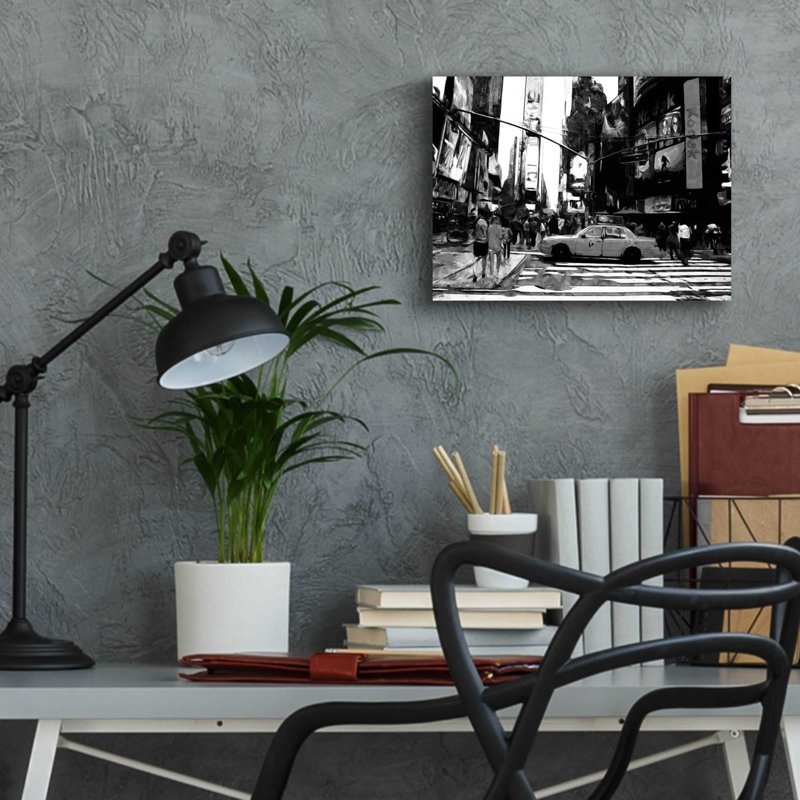 «Times Square Black and White» par Linda Woods, H 12 po x l 16 po x P 0,13 po