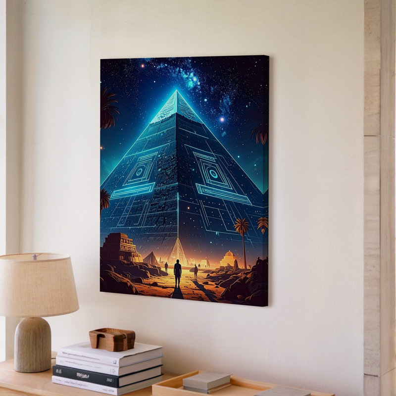Reproduction d'art mural égyptien sous un ciel galactique, H 9 po x l 12 po