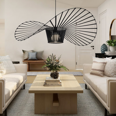 Carlose 1 - Light Black Unique/Statement Pendant Artistic Ribbed LED Pendant Light with Decorative Frame