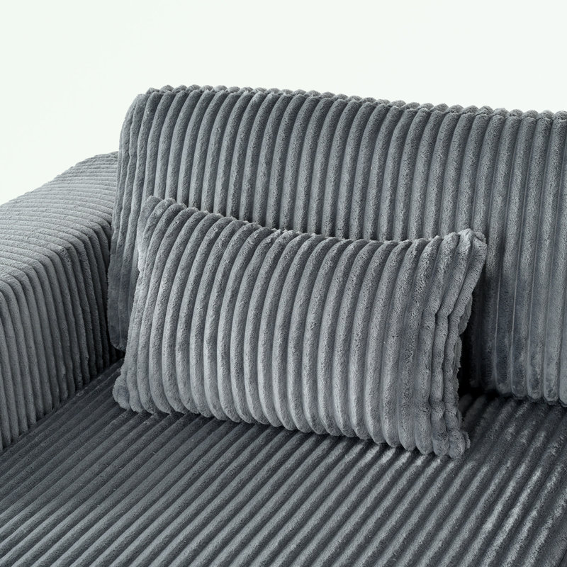 Canapé-lit double en velours côtelé avec 2 coussins Corduroy, Gris