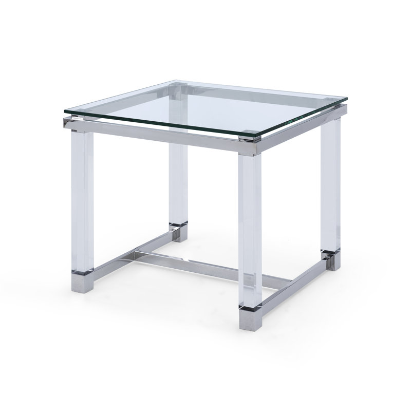 Table de bout en tréteaux avec plateau en verre