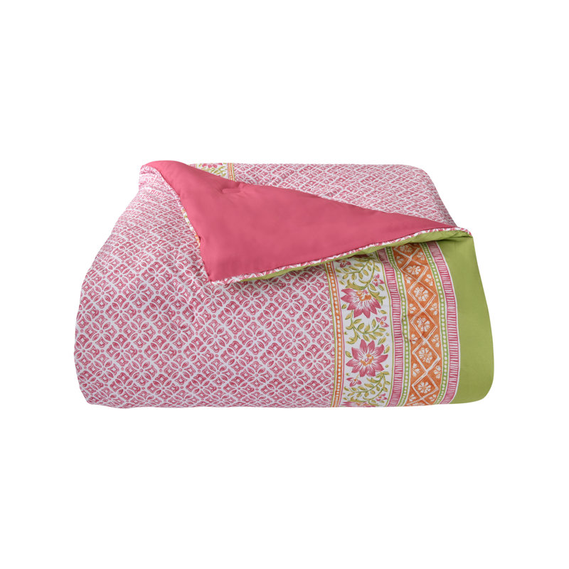 Queen Pink Microfiber Floral Geometric Comforter Set