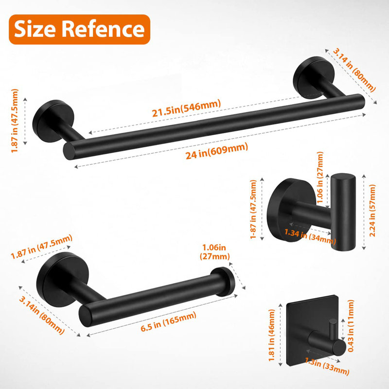5-Pieces Bathroom Hardware Accessories Set, Black