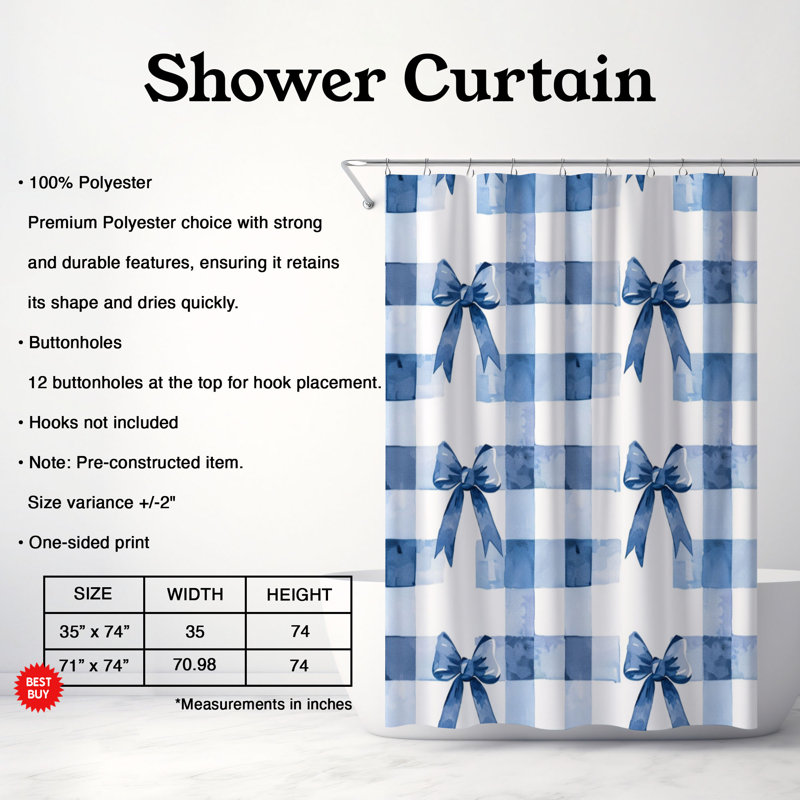 Rideau de douche Bow Chic - Premium, H 74 po x l 71 po