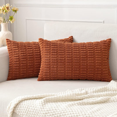 Ensemble de 2 housses de coussins décoratifs en velours côtelé bleu royal de 12 po x 20 po Housse de coussin rayée bohème décorative moderne maison de campagne pour canapé-lit