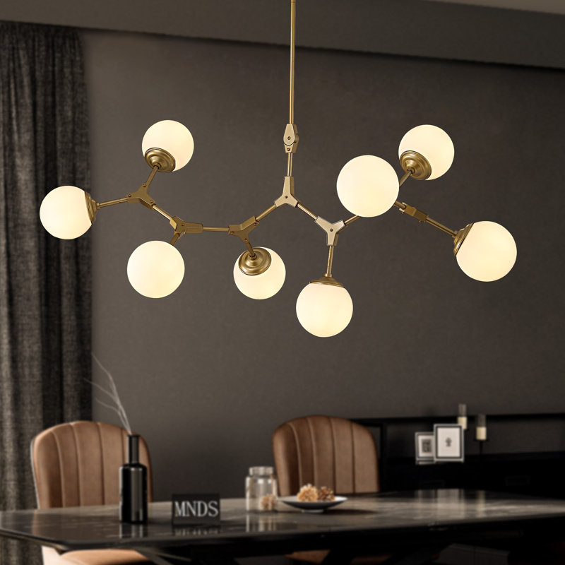 Lashae 8-Light Dimmable Modern Sputnik Linear Chandelier with Glass Globe Shades, Pendant Lighting