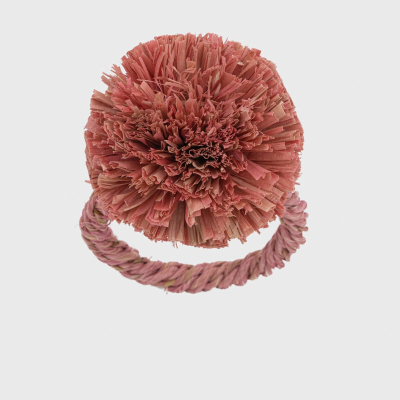 Straw Pompom Napkin Rings, Pink
