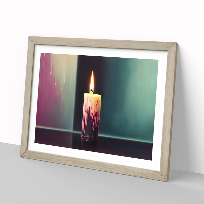 Dripping Candle 1 Piece Single Picture Frame Wall Art, 25cm H x 34cm W, Oak