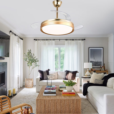 Aadvik 42" Gold Modern Ceiling Fan with Lights and Remote, Quiet and Reversible Motor, Retractable Fandelier