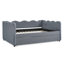 Lit de jour double avec lit gigogne simple, canapé-lit en vichy douillet avec port USB et tissu en forme de vague-348463873