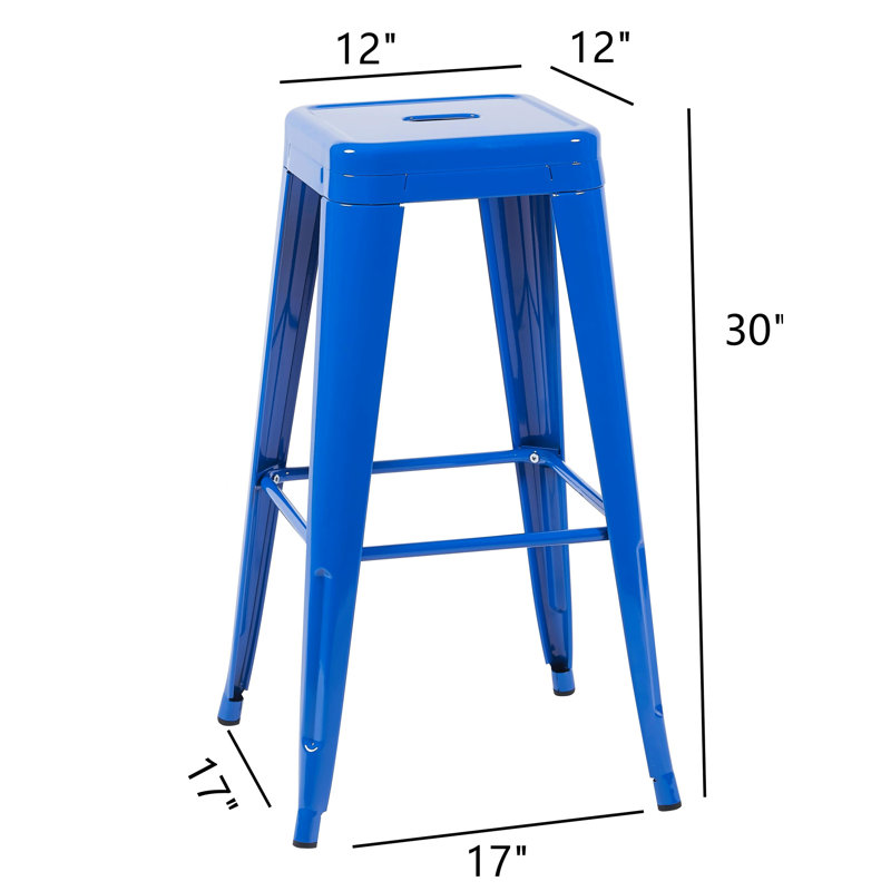 Tabourets de bar bleus en métal à hauteur de comptoir de 30 po sans dossier de 4, faciles à assembler, rouillés et déformés, idéaux pour les îlots de cuisine et détachables