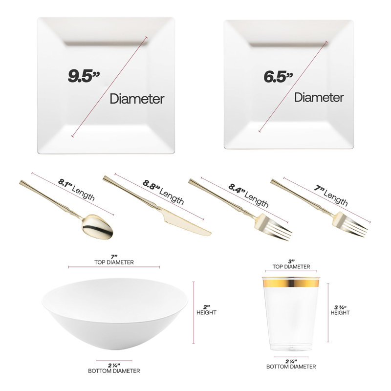 Ensemble de 120 couverts jetables carrés blancs en plastique