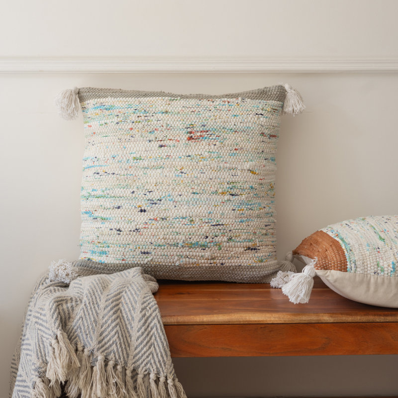 Colorful Abstract Cotton Throw Pillow Cover, Gray/Beige, Polyester