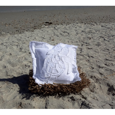 Coussin 100% coton Coastal Frayed Sea Turtle