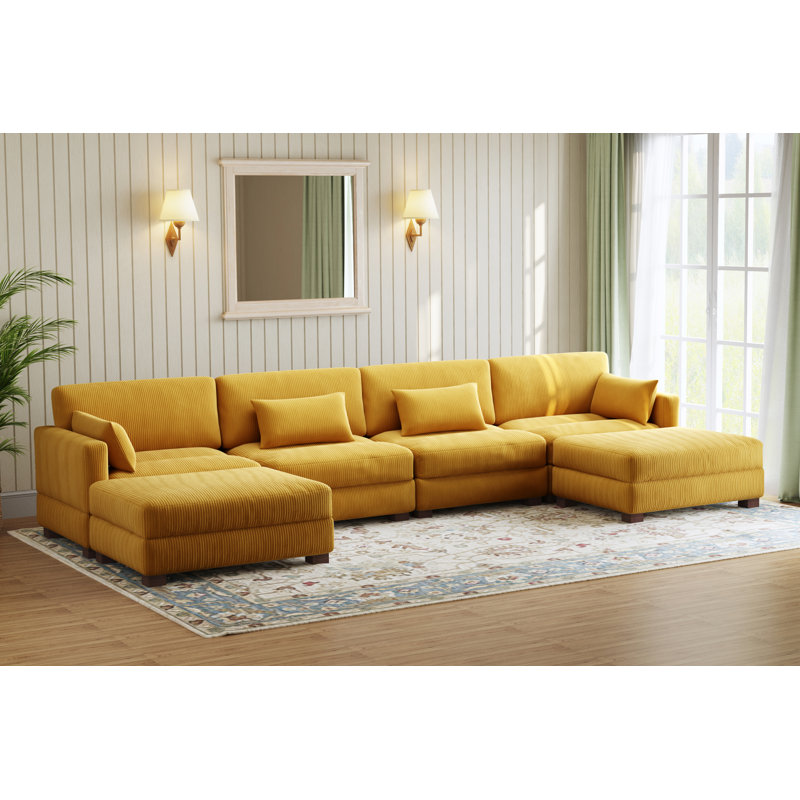 Canapé modulaire en velours côtelé Maelina , H 30,7 po x l 161,4 po x P 68,1 po, Velours côtelé orange