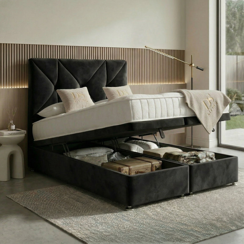 Eclipse Ottoman Storage Bed, Double, Black