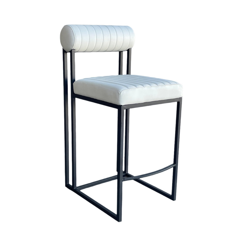 Chaise de comptoir en similicuir blanc avec pieds en fer noir Overton