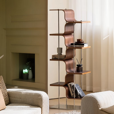 58.50" H x 13.78" W Simple Bookshelf, Floor-standing Storage Rack, Wave-shaped Corner Shelf Organizer