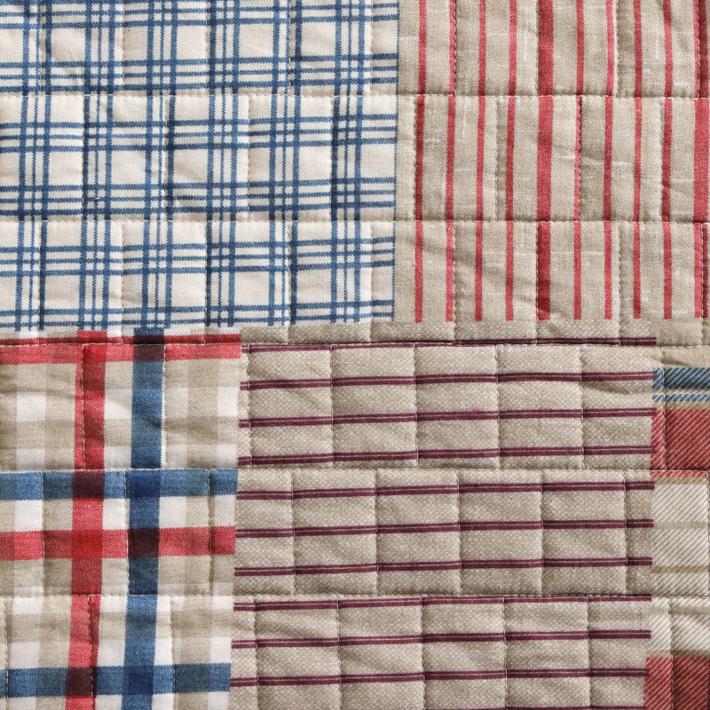 Brown Plaid Cotton Twin Reversible Quilt Set with Sham