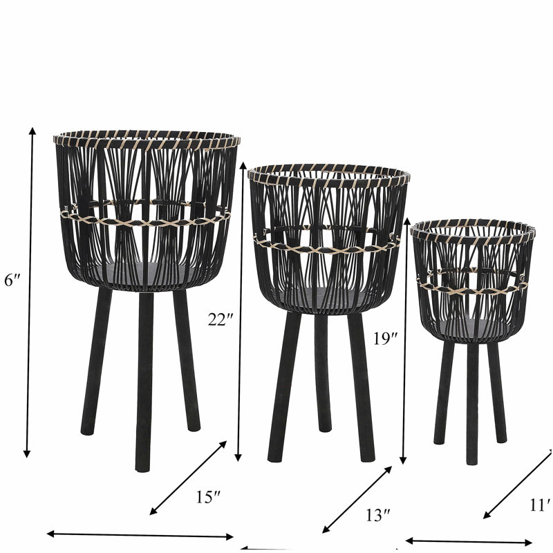 S / 3 POT DE BAMBOU 11/13/15 ", NOIR