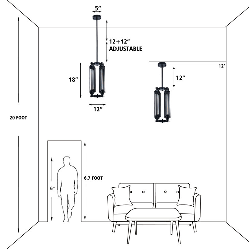 4-Light Dimmable Industrial Flute Pendant Chandelier