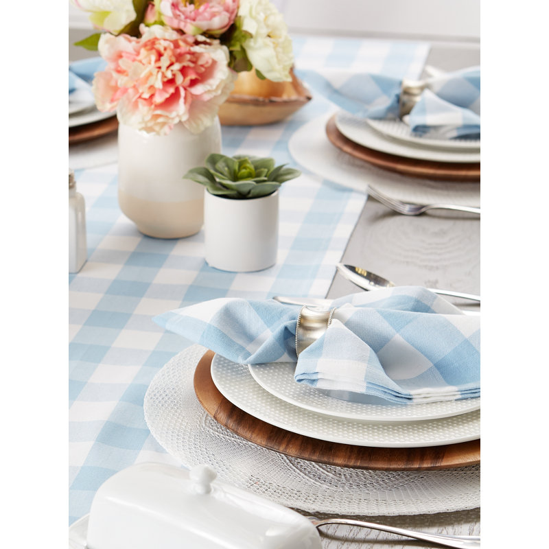 Mya-Rose Cotton Plaid Square Napkin, Light Blue