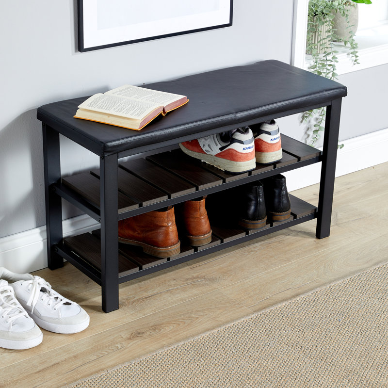 Spalding 2 Shelf Black PU Hallway Shoe Storage Bench