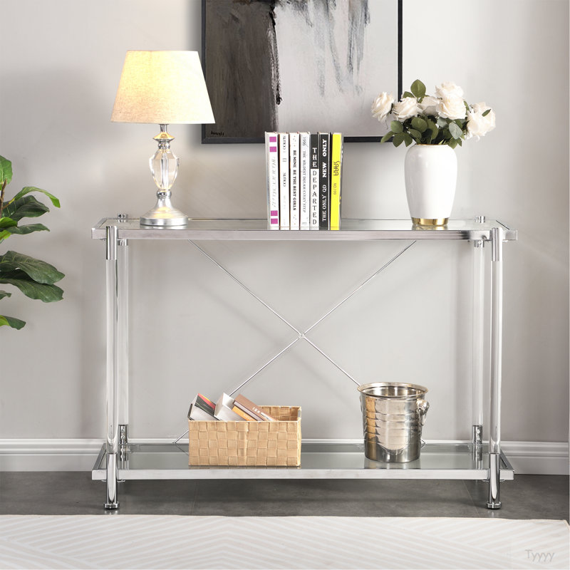 Canapé en verre chromé de 43,31 po, table d'appoint en acrylique, console pour le salon et la chambre à coucher