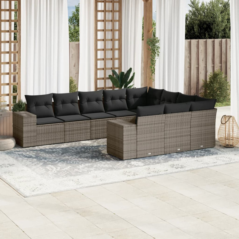 Vidaxl Garden Sofa Set Grey PE Rattan Large Modular Garden Sofa Set