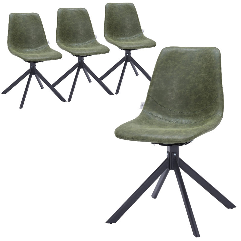 Matthew Leather Dining Side Chair With 360-Degree Swivel And Powder-Coated Iron Legs Matthew Collection, Green, 4