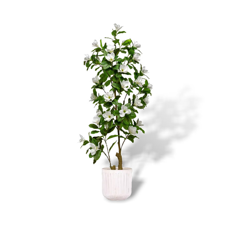 Faux arbre artificiel Magnolia, Blanc/vert