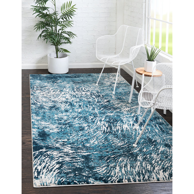 Tapis contemporain Araceli couleur mer / blanc, Rectangle 4 pi x 6 pi