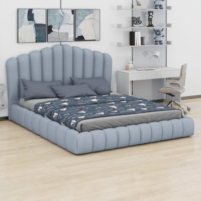 Upholstered Bed Floor Bed Frame Shell-Shaped Headboard