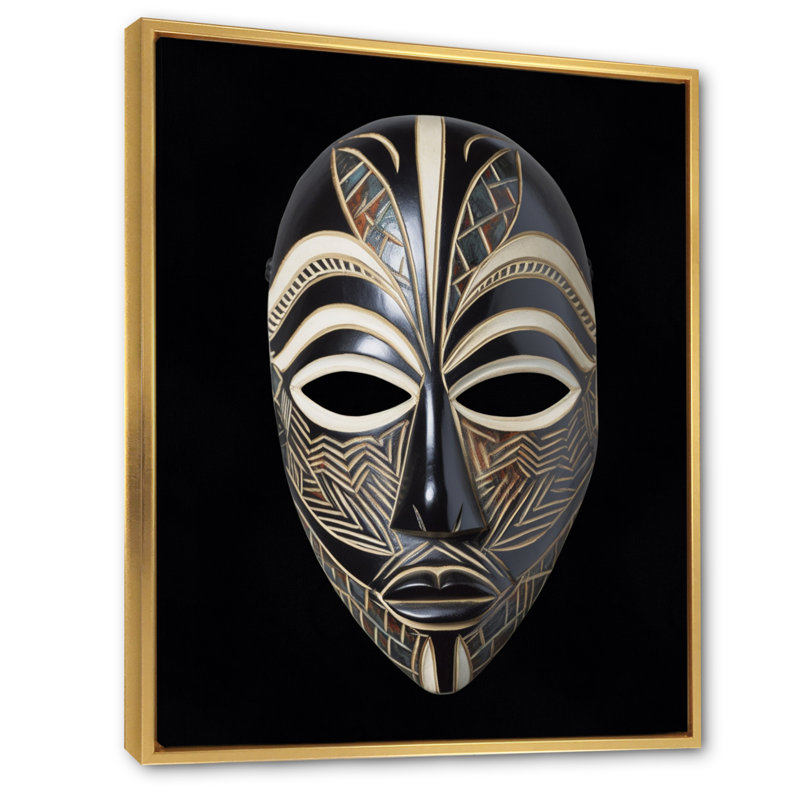 " Ethnical Traditional African Mask XII ", Gold Floater Framed, 40" H x 30" W x 1.5" D