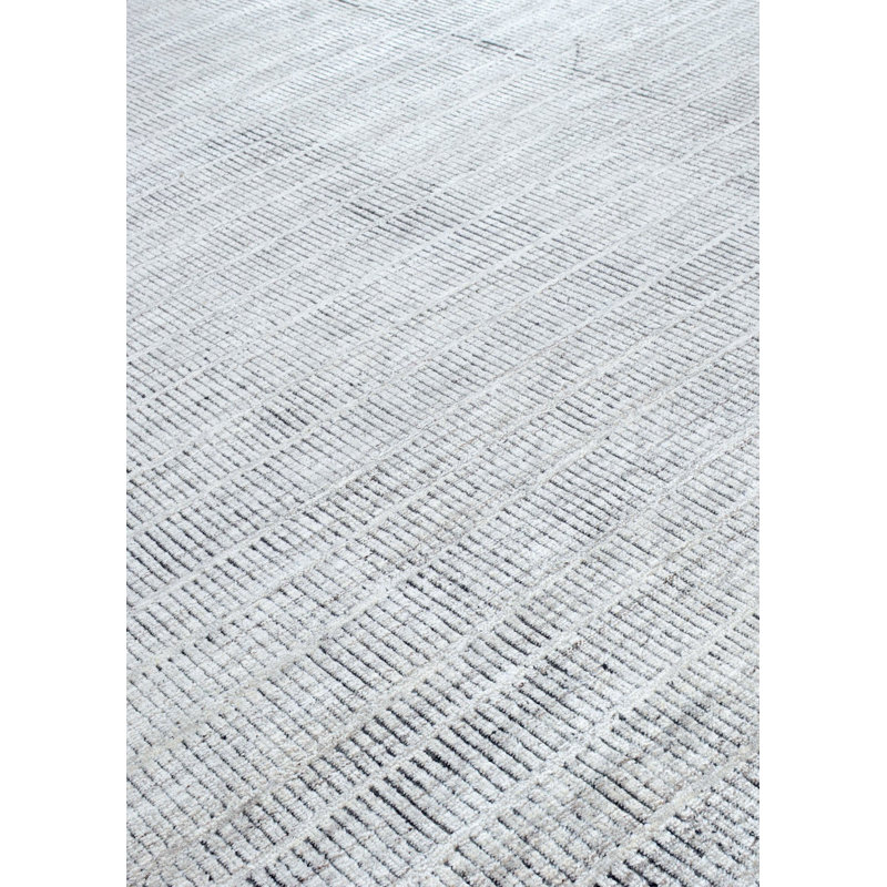 Linear One-of-a-Kind 9'2" X 11'11" New Age Wool Area Rug in White