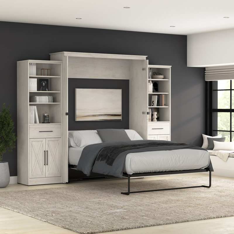 Leonhart Metal Murphy Bed, Linen White Oak, Queen