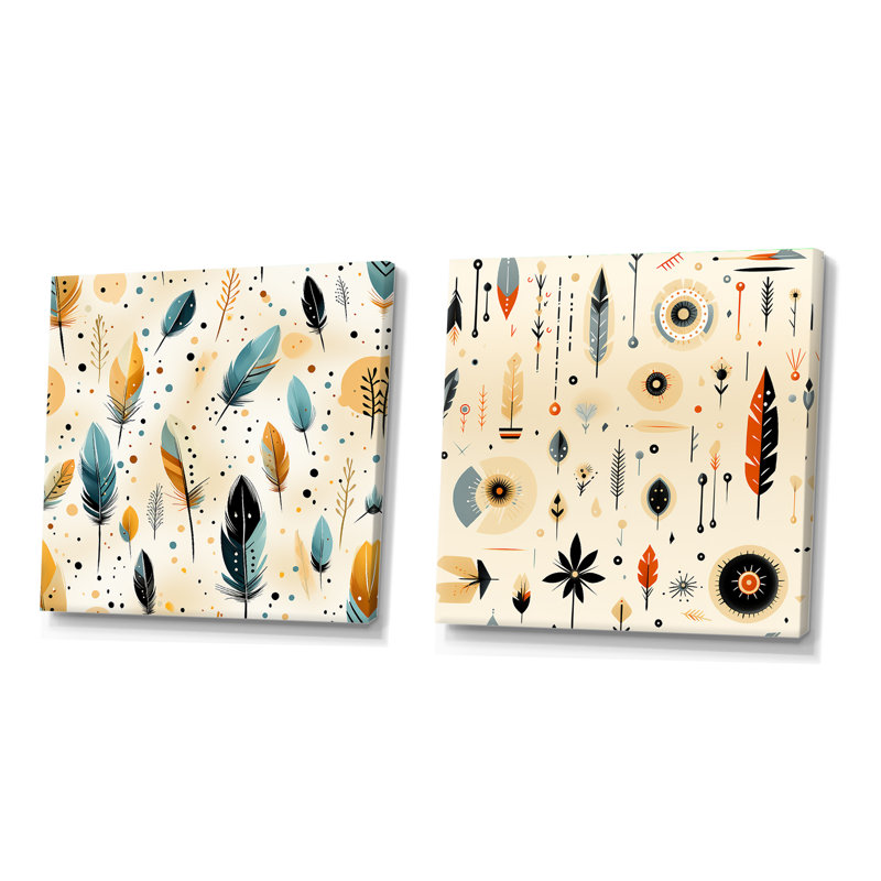 Tiffannee - Ensemble de 2 collages carrés botaniques abstraits, Toile tendue, H 16 po x l 33 po