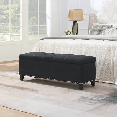 Repose-pieds de rangement de 47,5 po, banc de rangement avec charnière de sécurité, repose-pieds capitonné pour le salon, le vestibule, le couloir, le repose-pieds, soutien 500 lb (SEULEMENT UN OTTOMAN)