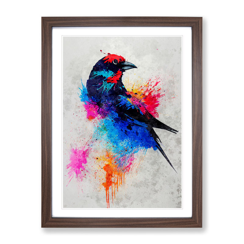 Paint Splash Bird No.3 - Framed Print, 34cm H x 25cm W x 2cm D, Walnut