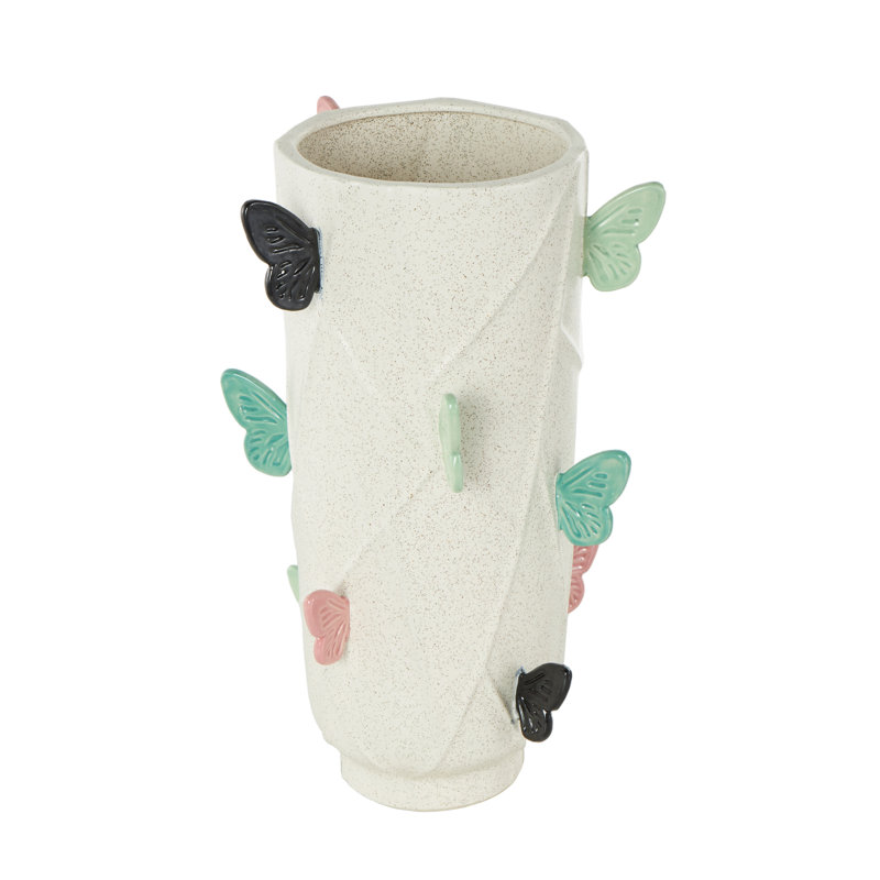 Grand vase décoratif papillon en céramique Cole et gris avec accents multicolores